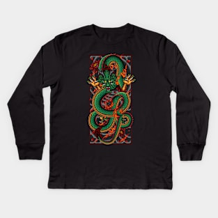 flying dragon chasing fireball Kids Long Sleeve T-Shirt